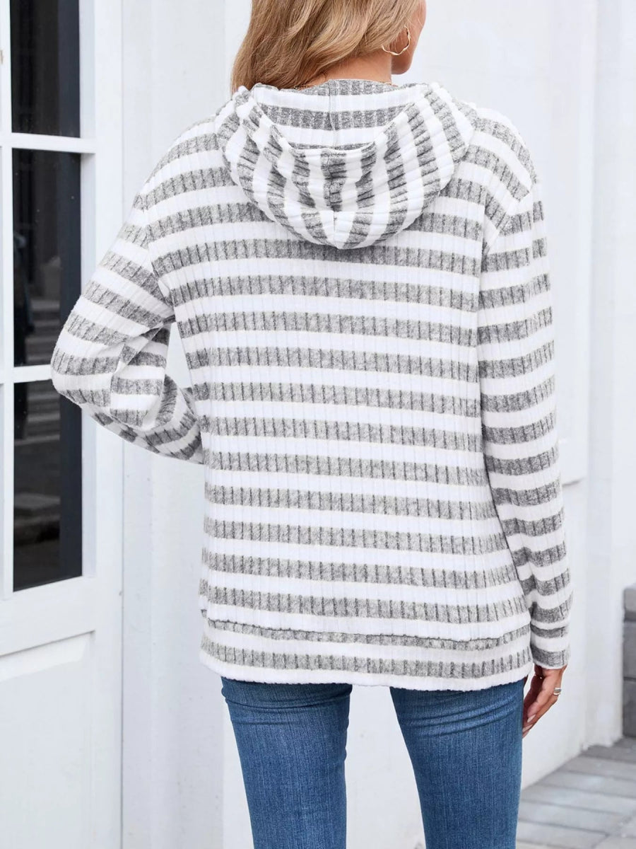 Striped Dropped Shoulder Hoodie - CELIVINE