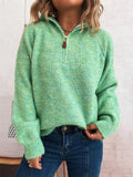 Quarter Zip Ribbed Hem Sweater - CELIVINE