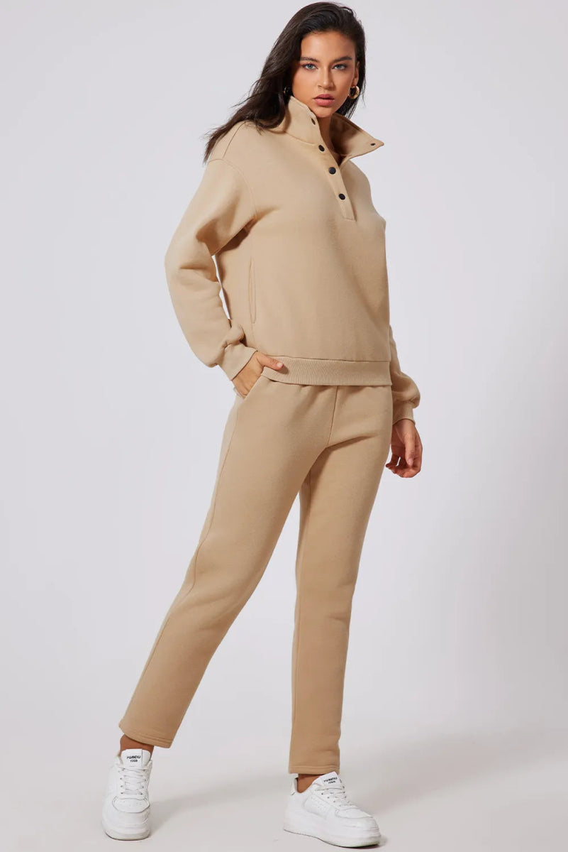 Half Snap Turtleneck Top and Pants Active Set - CELIVINE