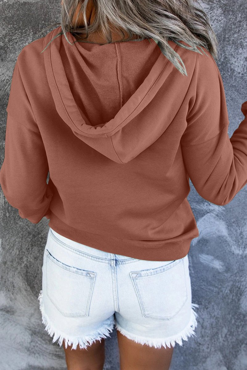 Dropped Shoulder Long Sleeve Hoodie with Pocket - CELIVINE