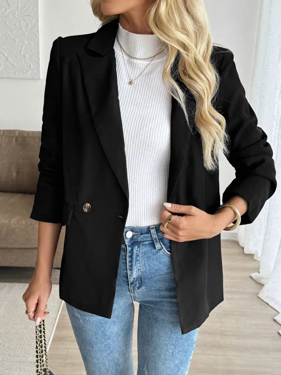 Perfee Lapel Collar Long Sleeve Blazer - CELIVINE