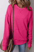 Solid Color Round Neck Long Sleeve Sweatshirt - CELIVINE