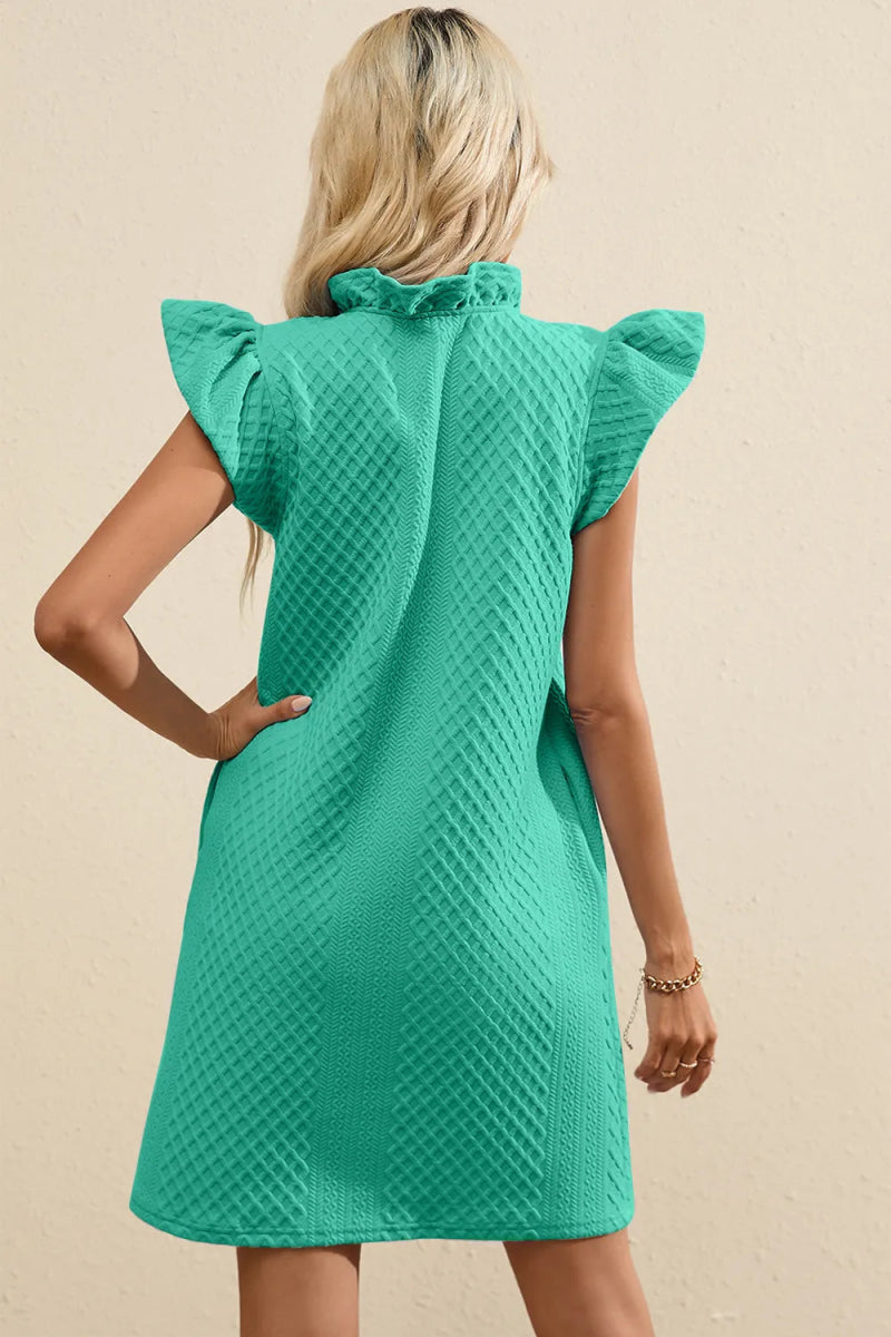 Ruffled V - Neck Cap Sleeve Mini Dress - CELIVINE