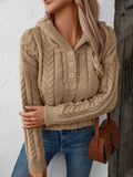 Cable - Knit Long Sleeve Hooded Sweater - CELIVINE