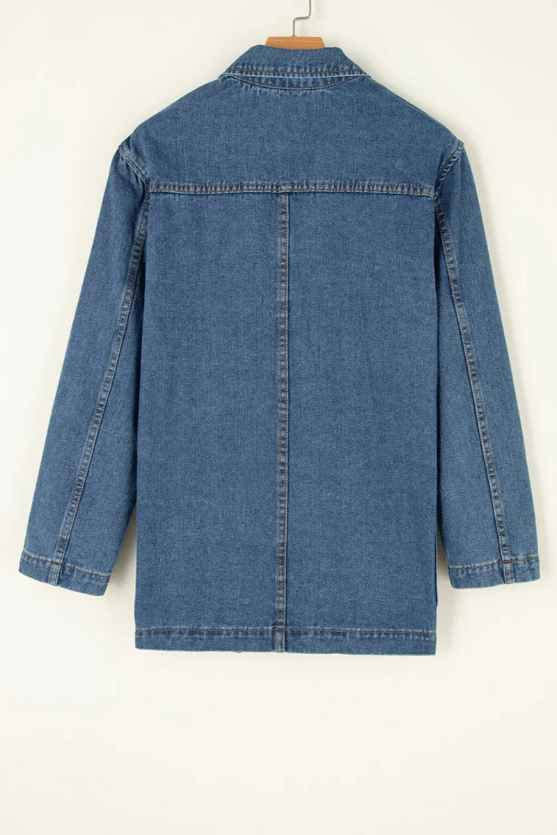 Pocketed Long Sleeve Denim Jacket - CELIVINE