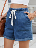 Drawstring Wash Denim Shorts - CELIVINE