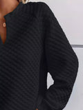 Quilted Texture Long Sleeve Sweatshirt with Notched Neck - CELIVINE