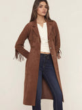 Fringe Lapel Collar Long Sleeve Coat - CELIVINE