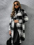 Plaid Collared Neck Long Sleeve Coat - CELIVINE