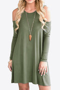 Cold - Shoulder Long Sleeve Round Neck Dress - CELIVINE