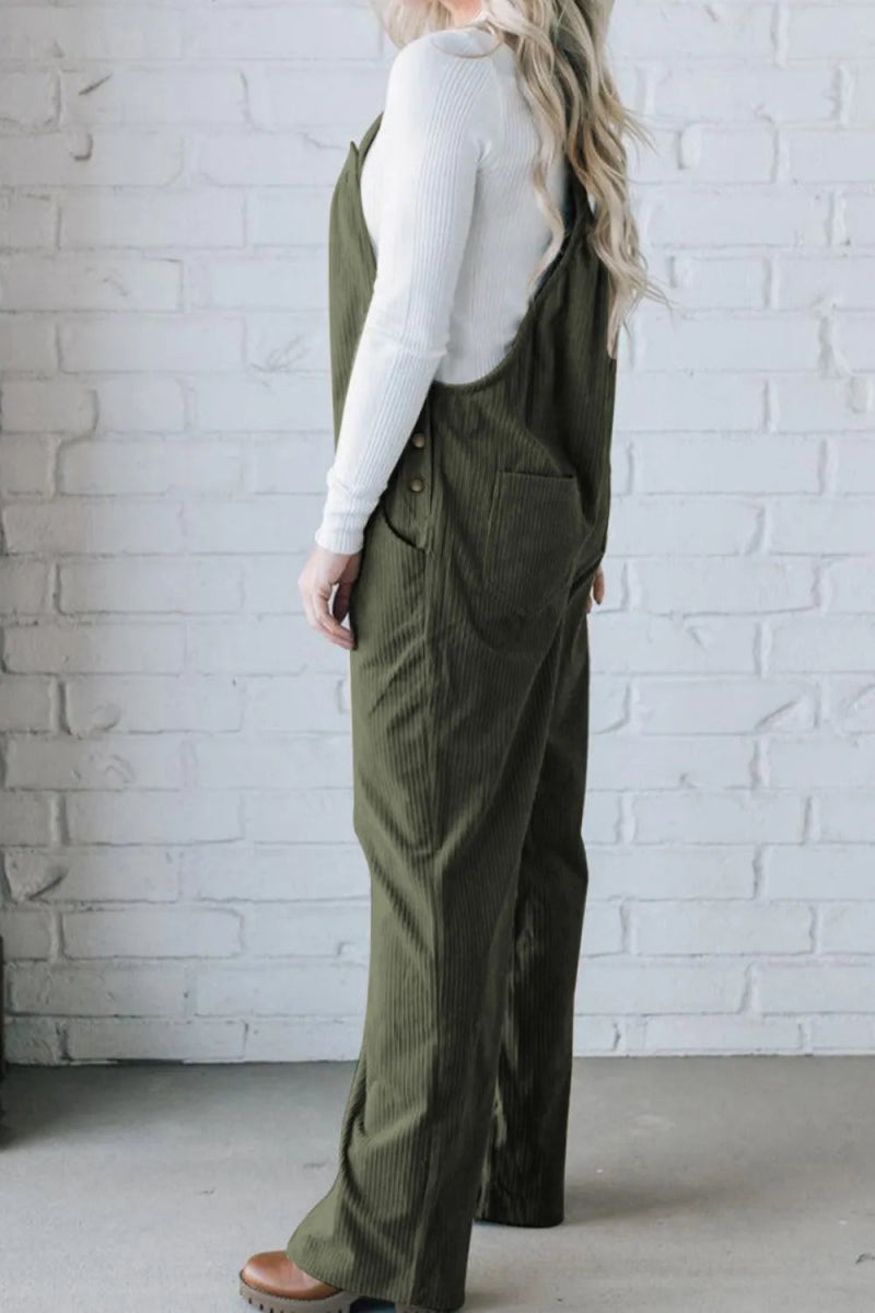 Square Neck Wide Strap Overalls - CELIVINE