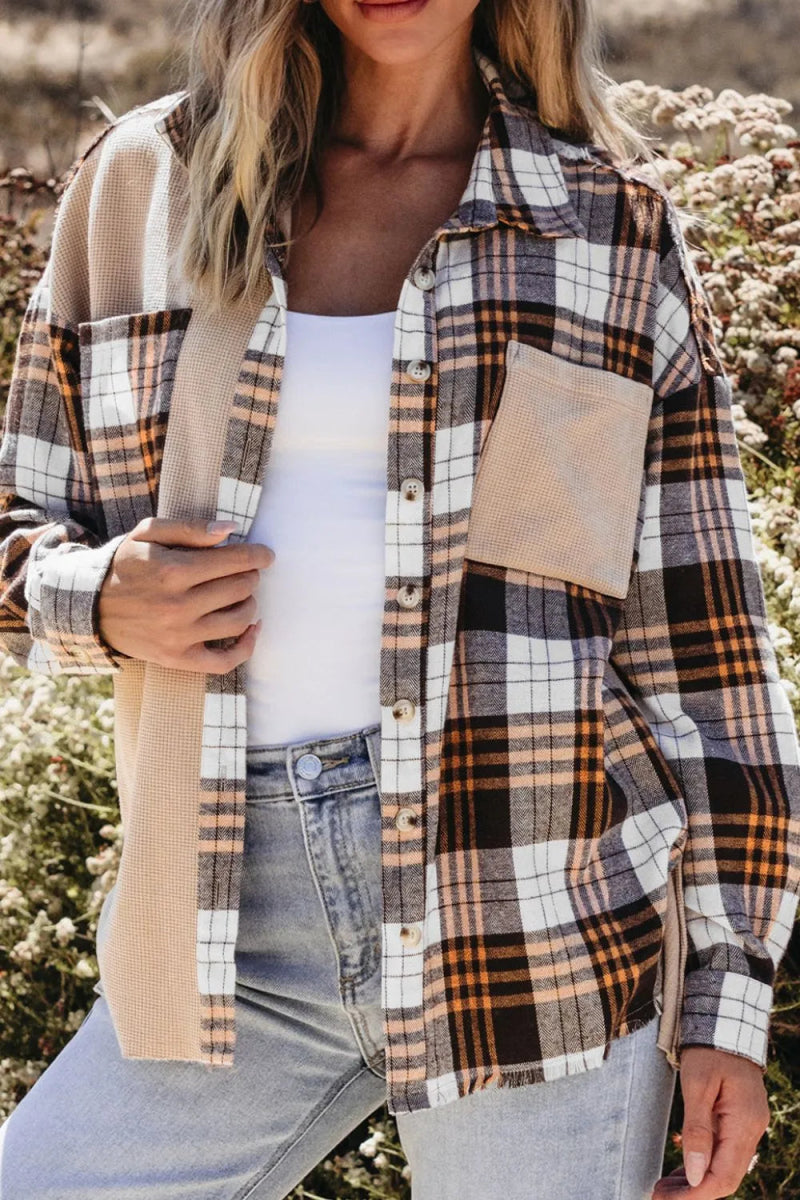 Plaid Button Up Long Sleeve Shacket - CELIVINE