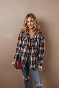 Drawstring Plaid Button Up Hooded Shacket - CELIVINE