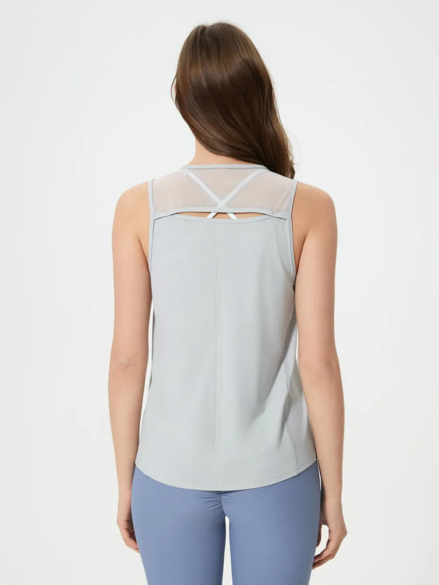 Cutout Back Round Neck Active Tank - CELIVINE