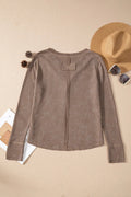 Notched Long Sleeve Top - CELIVINE