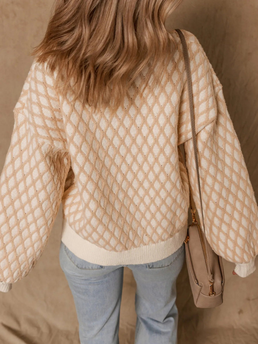 Textured Knit Mock Neck Sweater - CELIVINE