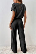 Ribbed Short Sleeve Wide Leg Jumpsuit - CELIVINE