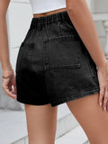 High Waist Cargo Denim Shorts - CELIVINE