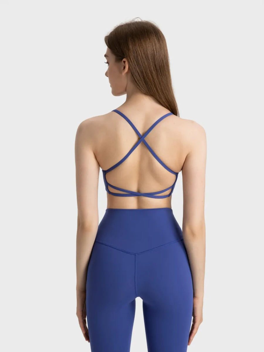 Crisscross Back Scoop Neck Active Cami with Detachable Chest Pads - CELIVINE