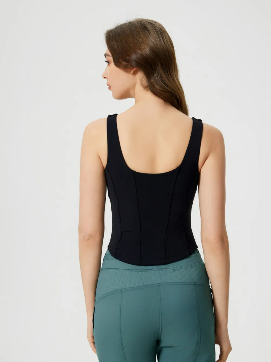 Round Neck Wide Strap Active Tank with Detachable Chest Pads - CELIVINE