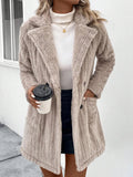 Fuzzy Button Up Long Sleeve Coat with Pockets - CELIVINE