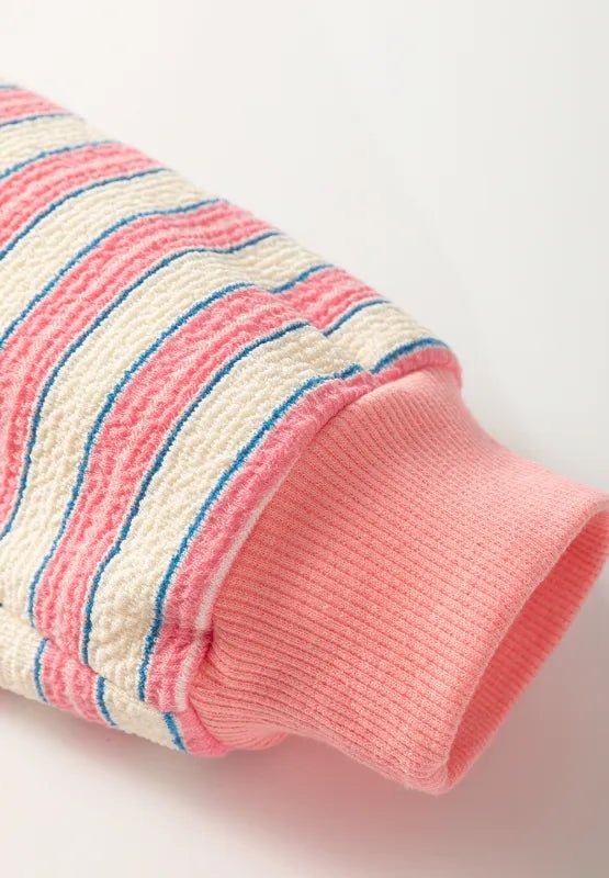 Striped Johnny Collar Long Sleeve Sweatshirt - CELIVINE