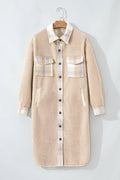 Slit Plaid Button Down Long Sleeve Coat - CELIVINE