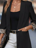Leopard Lapel Collar Open Front Blazer - CELIVINE