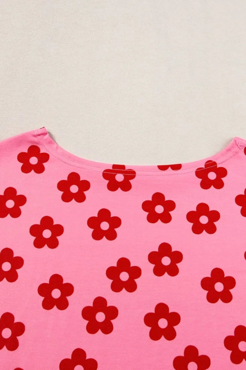 Floral Cropped Tee and Shorts Lounge Set - CELIVINE