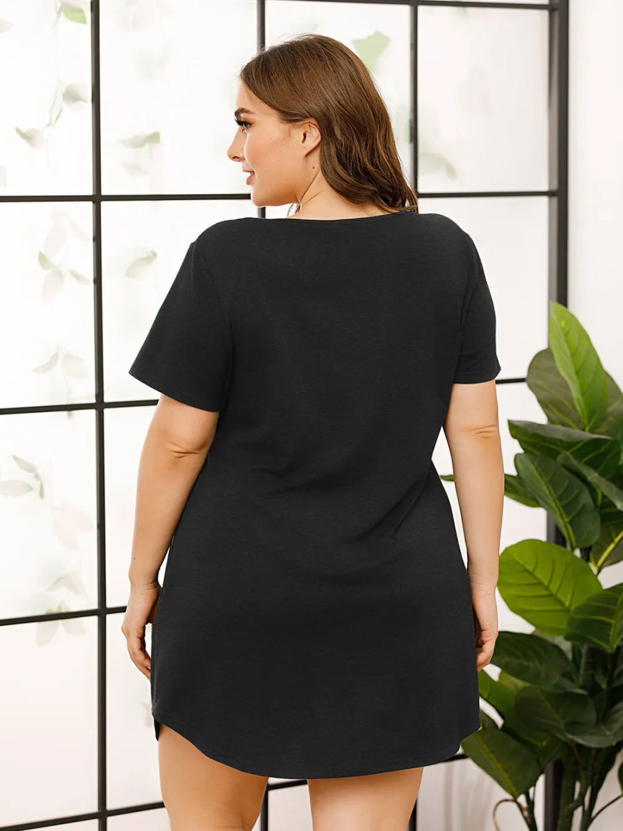 V - Neck Short Sleeve Lounge Dress - CELIVINE