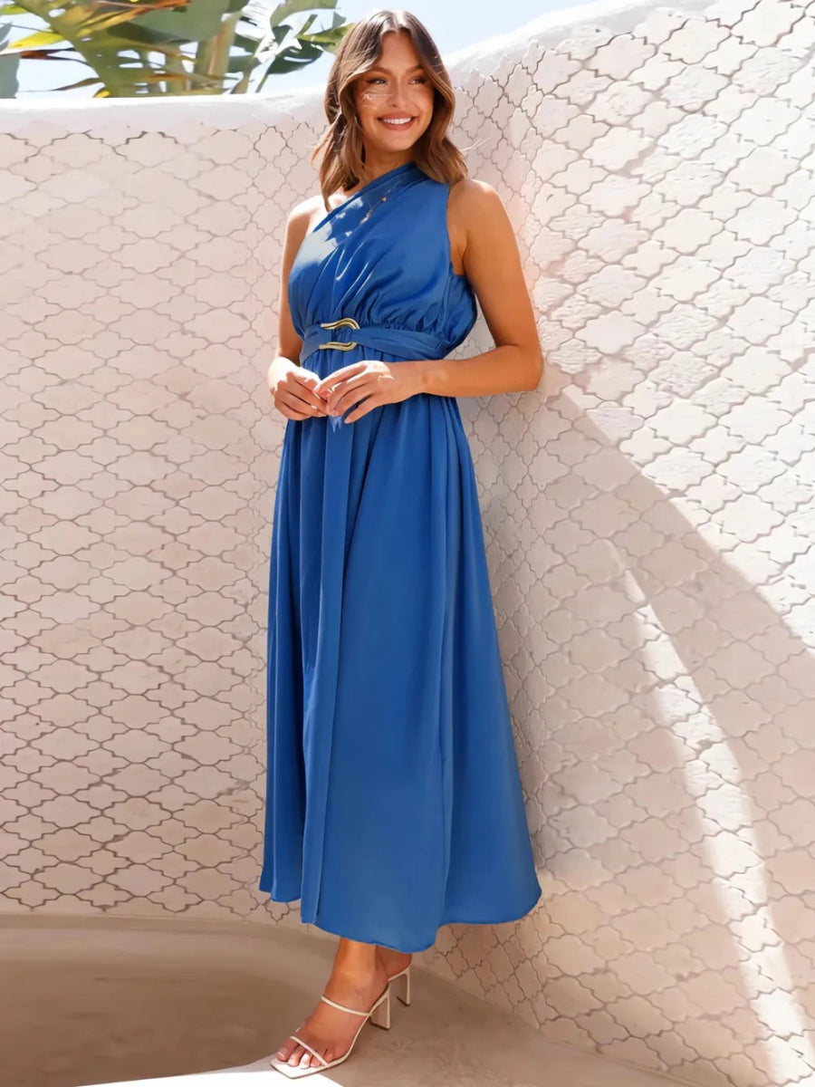 Single Shoulder Midi Dress - CELIVINE