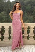 Sequin Backless Split Maxi Dress - CELIVINE