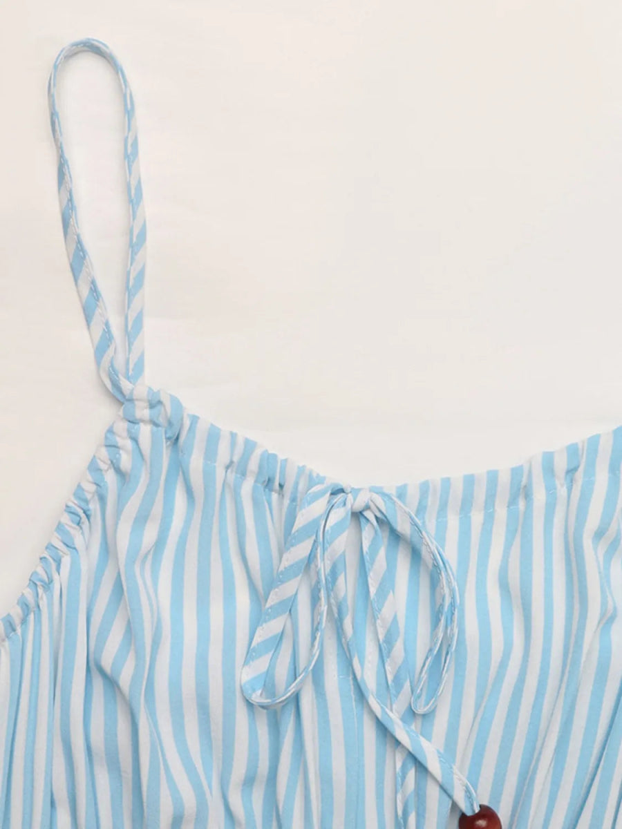 Striped Spaghetti Strap Midi Dress - CELIVINE