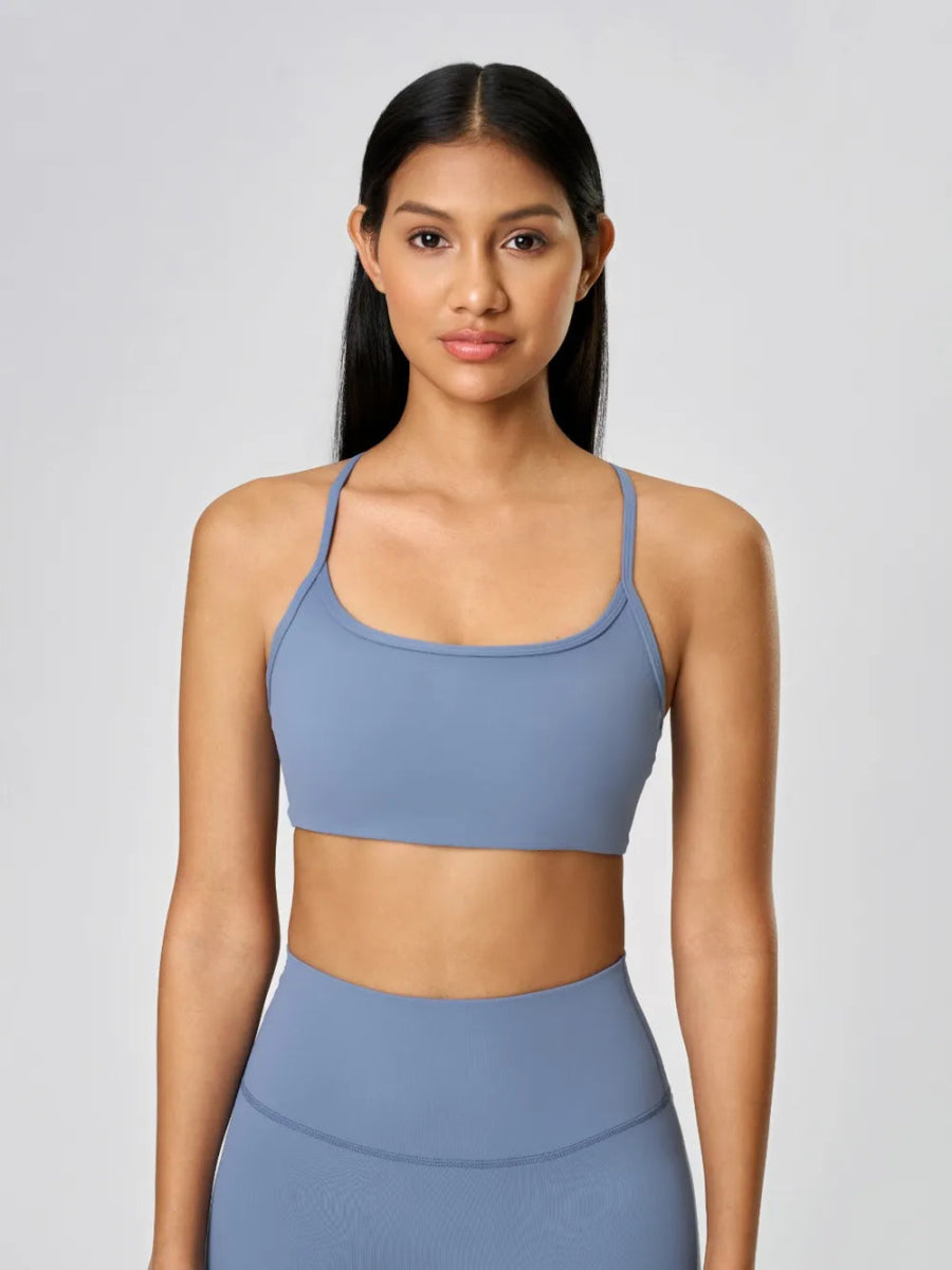 Crisscross Back Scoop Neck Active Cami with Detachable Chest Pads - CELIVINE