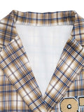 Number 87 Plaid Long Sleeve Blazer - CELIVINE