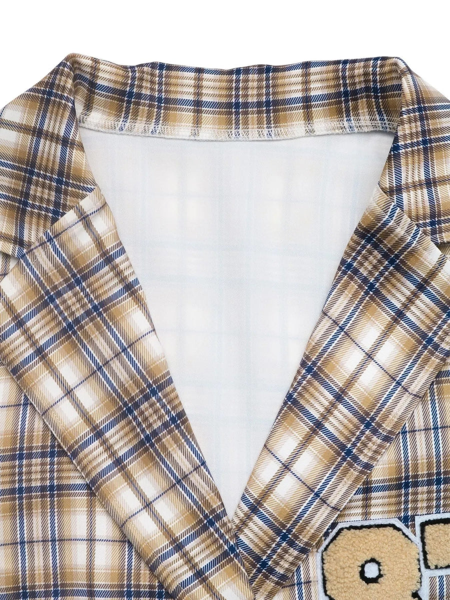Number 87 Plaid Long Sleeve Blazer - CELIVINE