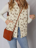 Floral Print Zip Up Quilted Vest - CELIVINE