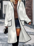 Full Size Contrast Trim Long Sleeve Coat with Pockets - CELIVINE