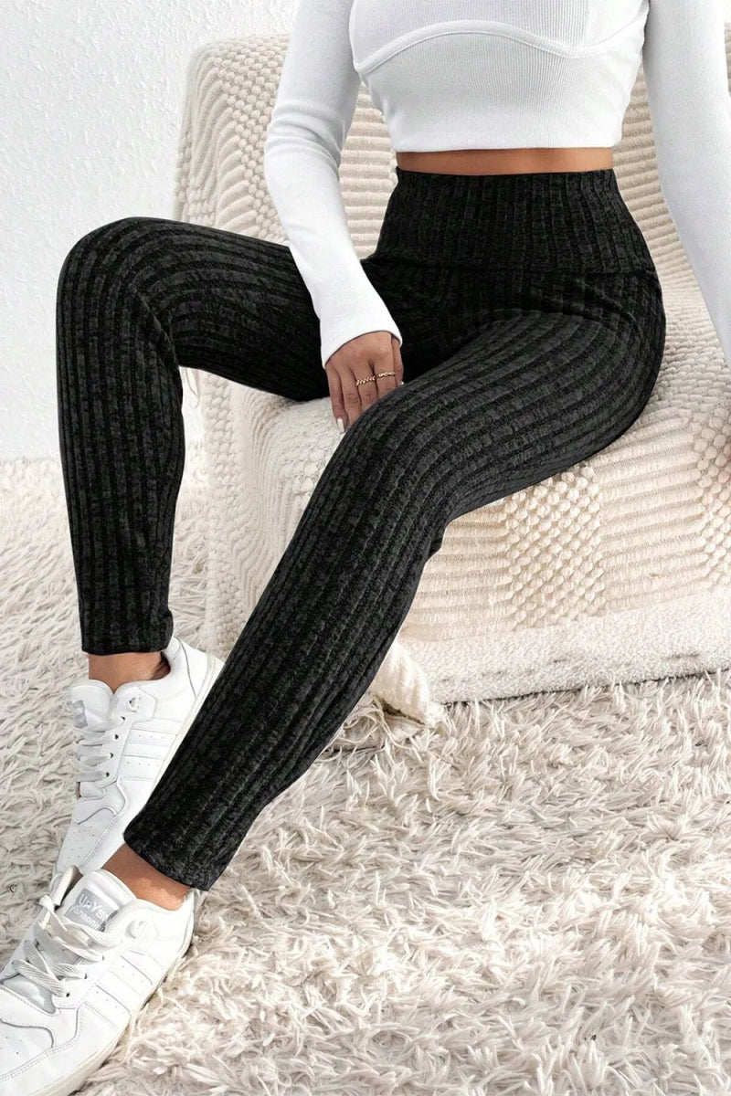 Ribbed High Waist Leggings - CELIVINE