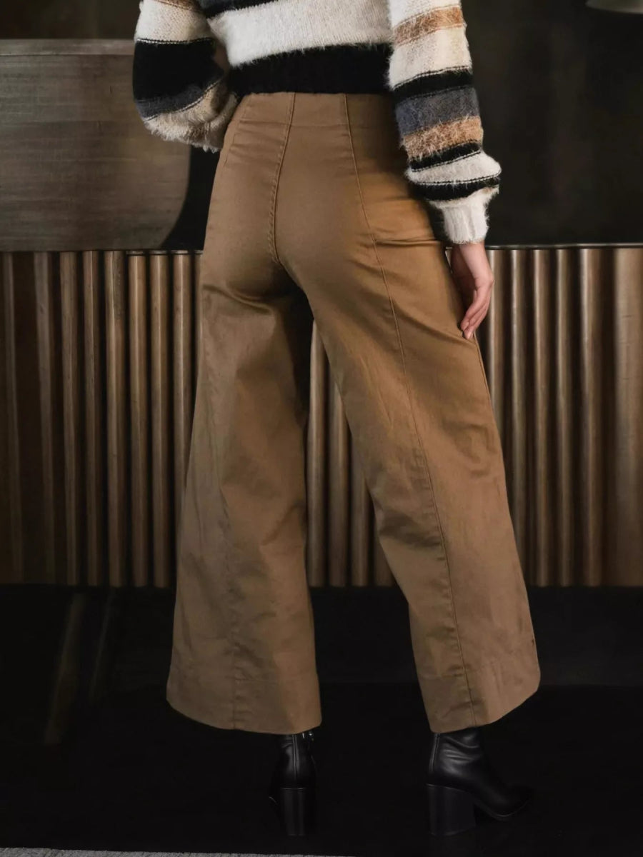 High - Waisted Wide Leg Cropped Pants - CELIVINE