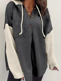 Drawstring Button Front Hoodie - CELIVINE