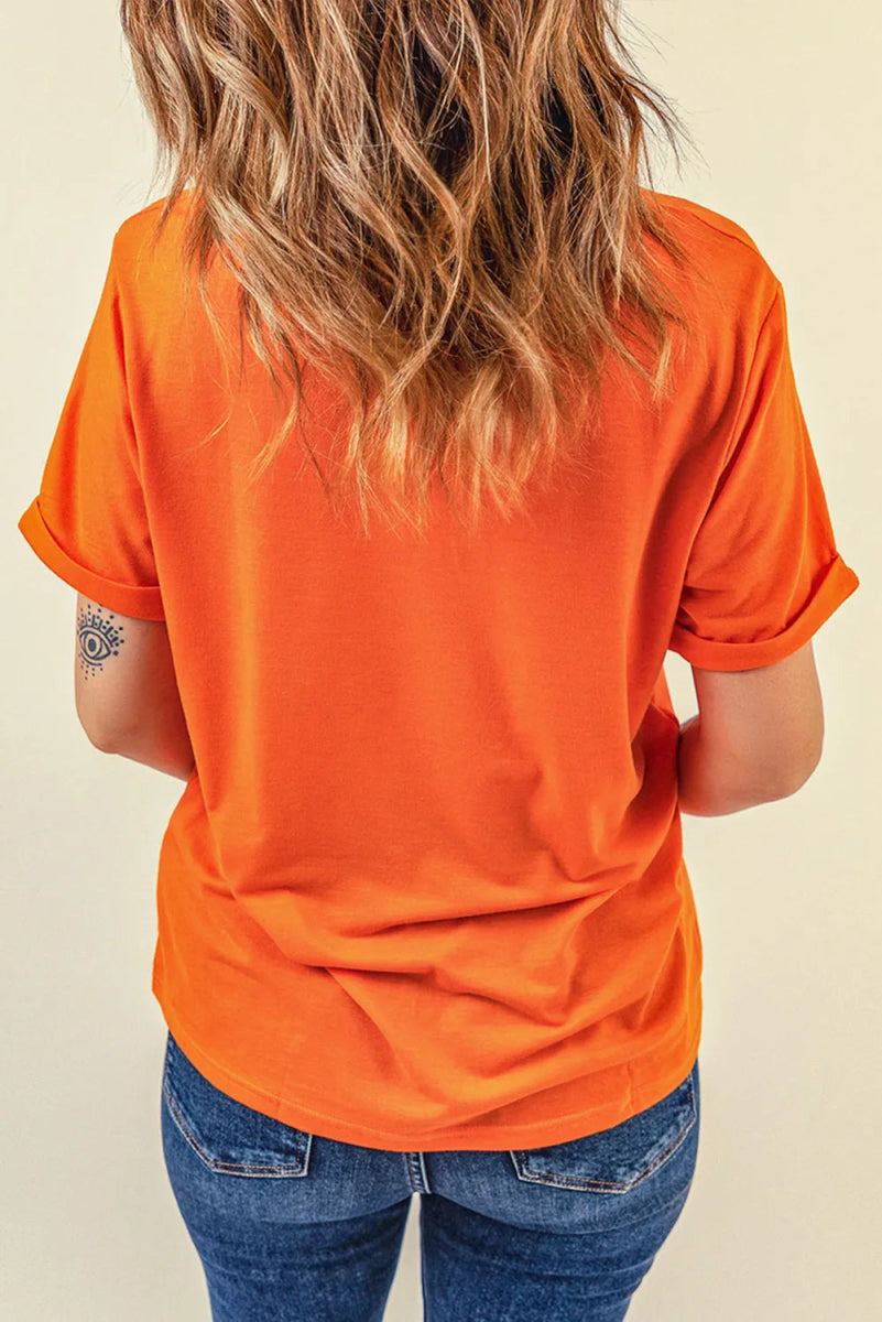 Pumpkin Graphic Round Neck Short Sleeve T-Shirt - CELIVINE
