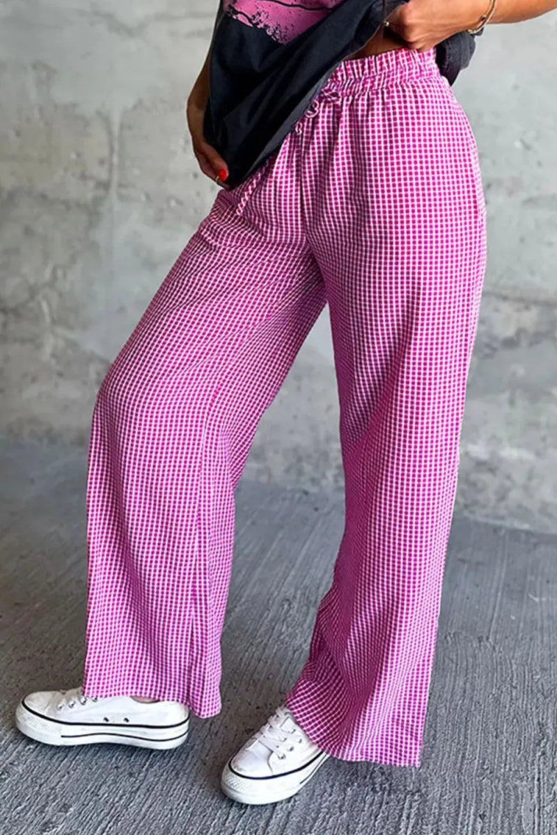 Plaid Wide Leg Pants with Pockets - CELIVINE