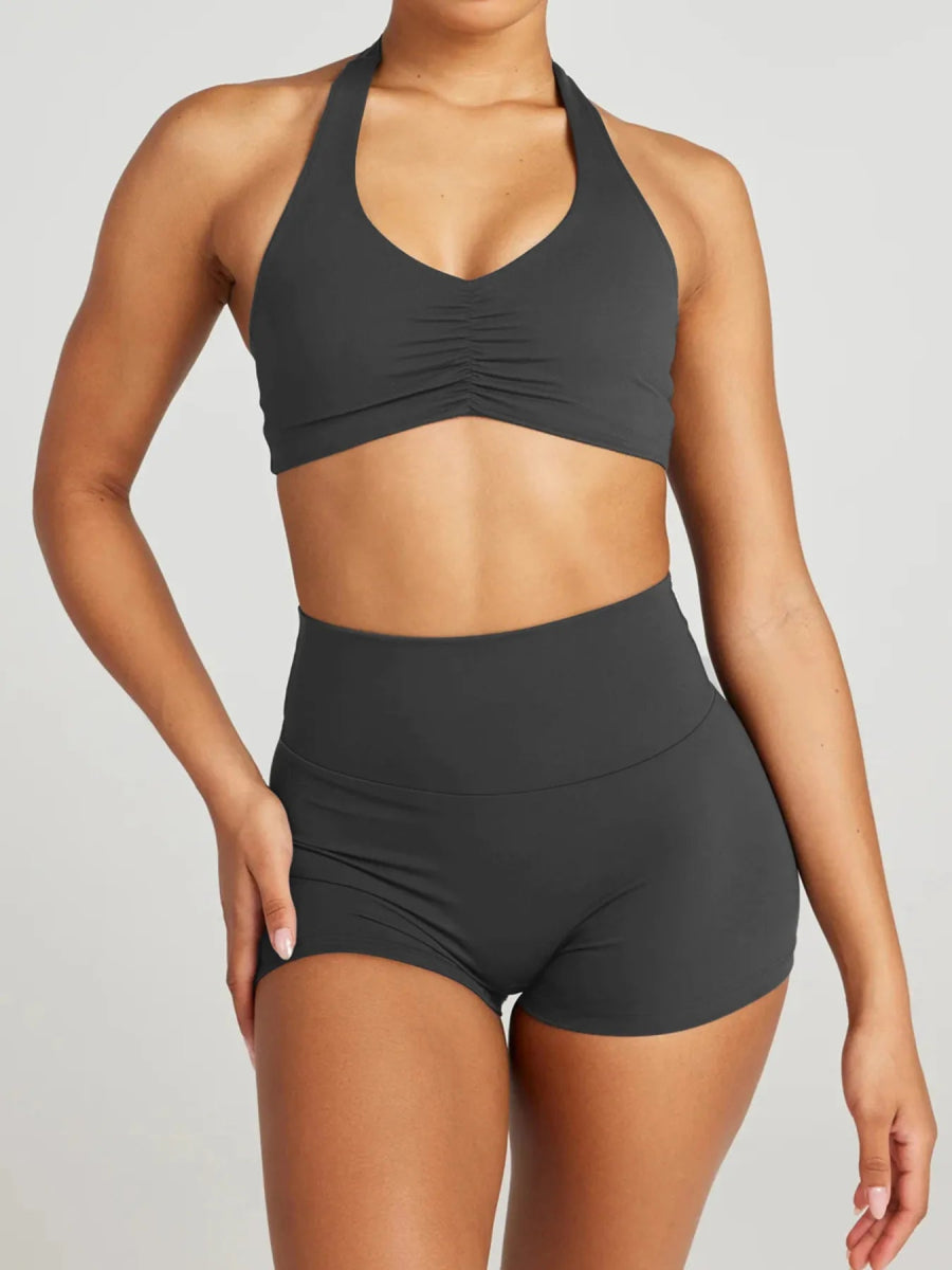 Halter Neck Cami and Shorts Active Set - CELIVINE