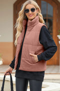 Pocketed Zip Up Turtleneck Vest Coat - CELIVINE