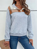 Color Block Texture Long Sleeve Sweatshirt - CELIVINE