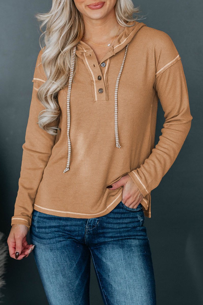 Dropped Shoulder Buttoned Hoodie - CELIVINE
