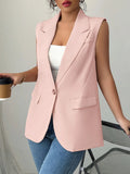 One Button Sleeveless Blazer - CELIVINE