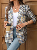Number 87 Plaid Long Sleeve Blazer - CELIVINE