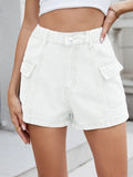 High Waist Cargo Denim Shorts - CELIVINE